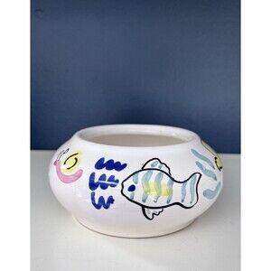 Carstens Argentina Handpainted for Brushworks Smalll Fish Bowl Beach Jar Pottery